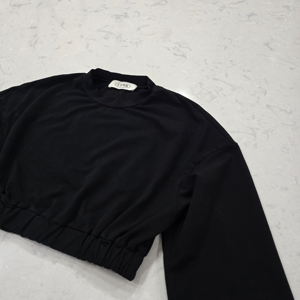 Cider Womens Black Mock Neck Elastic Hem Long Sleeve Crop Top Size M